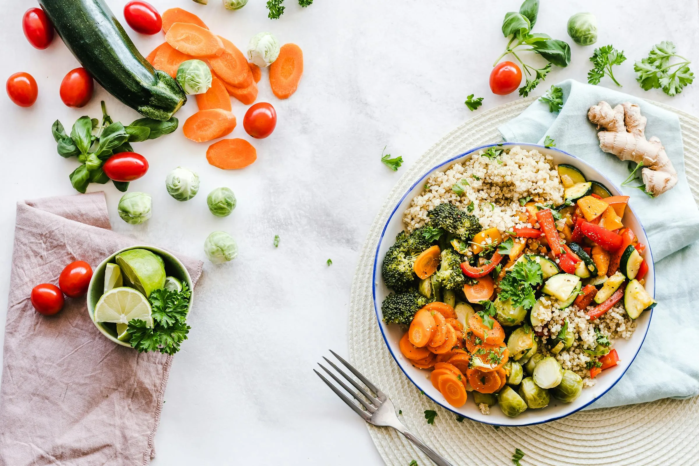 Mindful dining setup with coastal light and fresh ingredients